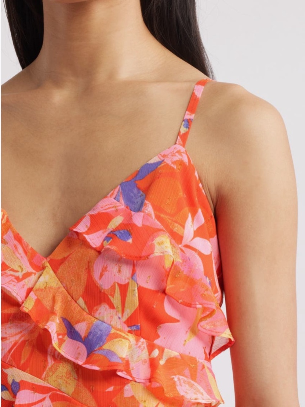 Eliza J Coral Multi Floral Ruffled Maxi Dress New With Tags size 6 - Picture 4 of 13